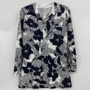 CHICO's Tunic Shirt Floral Black White Womens Size .5 / US S Popover Top